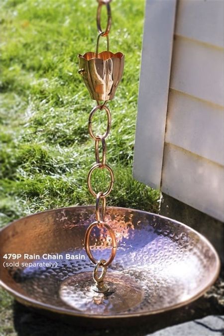 6 Cup Crocus Rain Chain Polished Copper with Basin